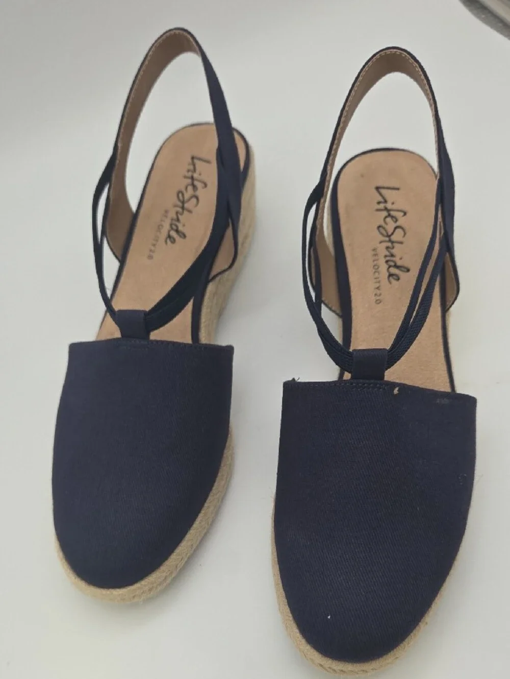 Life Stride Navy Crisscross Slingback Espadrille Wedge